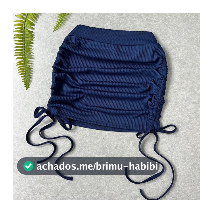 Saia Feminina Canelada Branca Curta com Amarração Lateral e Franzido