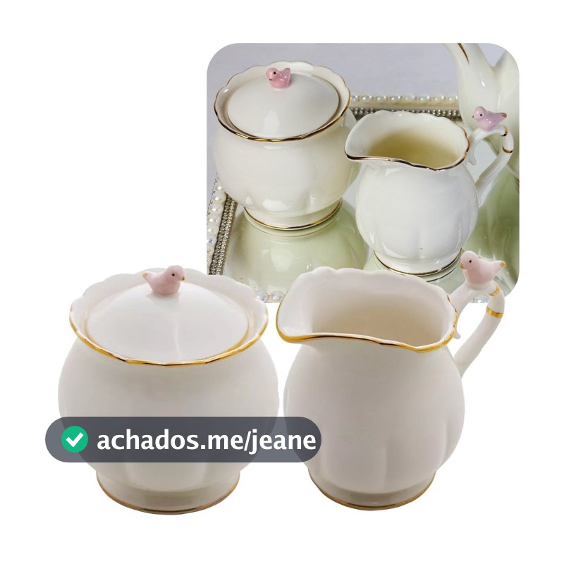 Conjunto 2 Peças Açucareiro E Leiteira Birds Porcelana Wolff