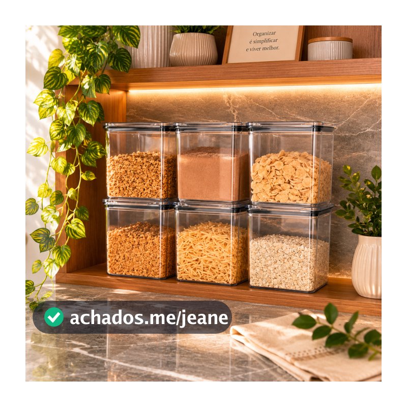 Kit 6 Potes Hermético 1,1 Litro Armazenar Alimento Organizar