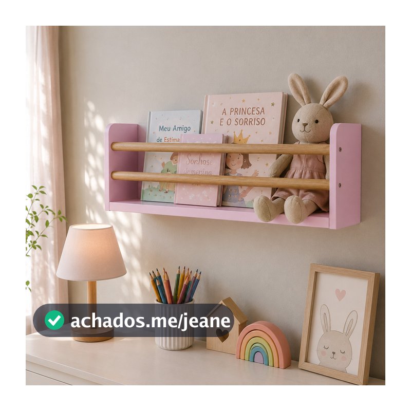 Prateleira Multiuso Liz Rosa Bebê 48cm Porta Livros Brinquedos Decoração Quarto