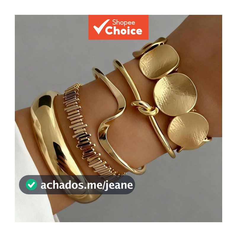 Conjunto De 5 Peças De Ouro Irregular Pulseira De Boca Aberta Listrada Estilo Punk Feminino