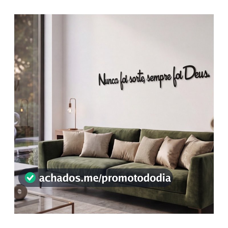 Palavra de Parede Nunca Foi Sorte Sempre Foi Deus em MDF Preto Quadro Decorativo Religioso Fé