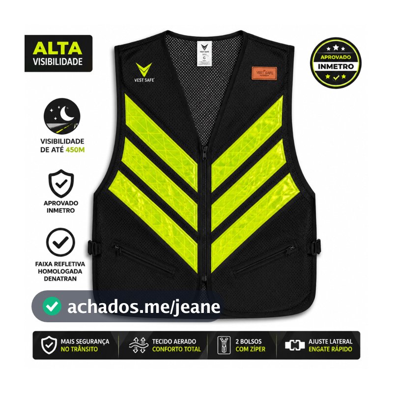 Colete Refletivo Motoboy Mototaxi Com Bolso Aprovado Inmetro Denatran