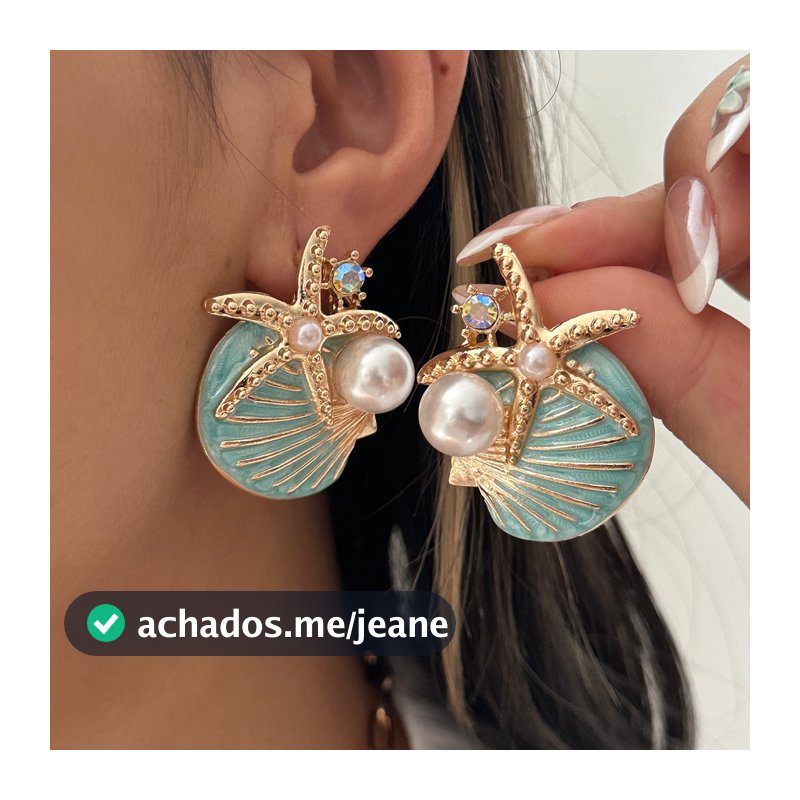 Conjunto de Colar, Pulseira e Brincos com Estrela-do-mar e Concha Coloridos e Ousados, Joias Vintage Retrô para Festa, P
