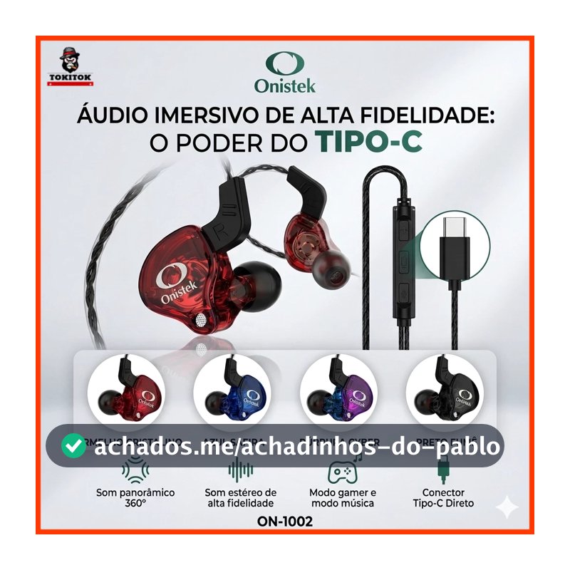 Fone de Ouvido Gamer Tipo-C Estéreo com Microfone Grave HD Controle ON-1002
