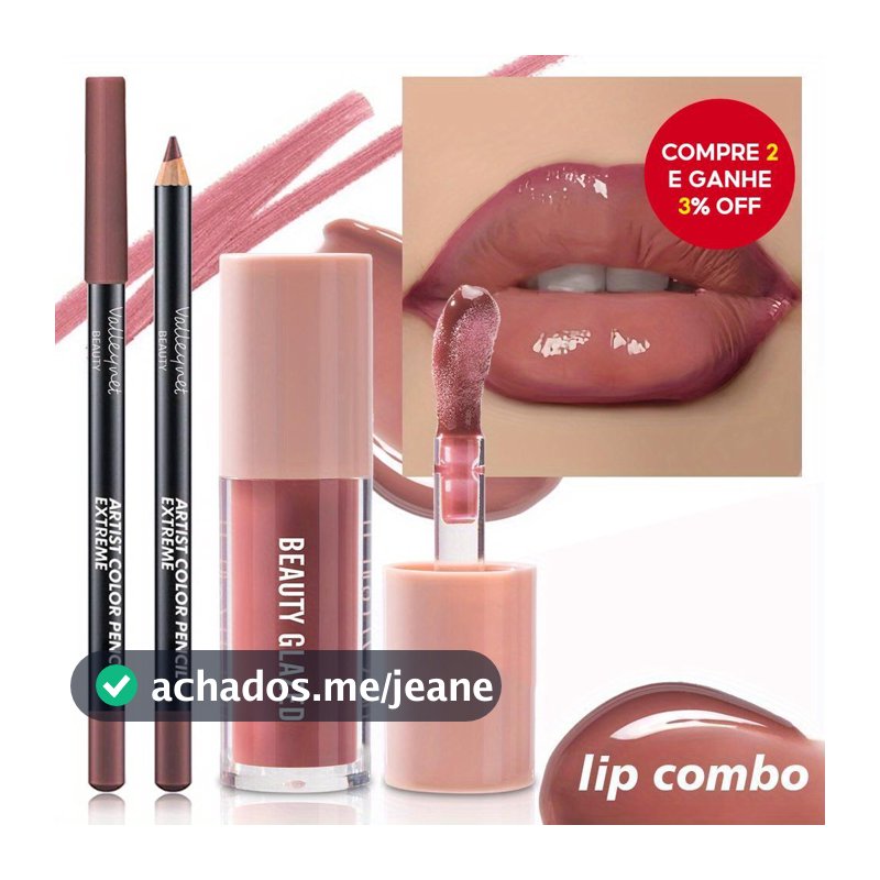 BEAUTY GLAZED 2 Peças De Conjunto De Lábios Foscos De Veludo-Delineador Labial À Prova D'água E Escolha De Esmalte Ofici