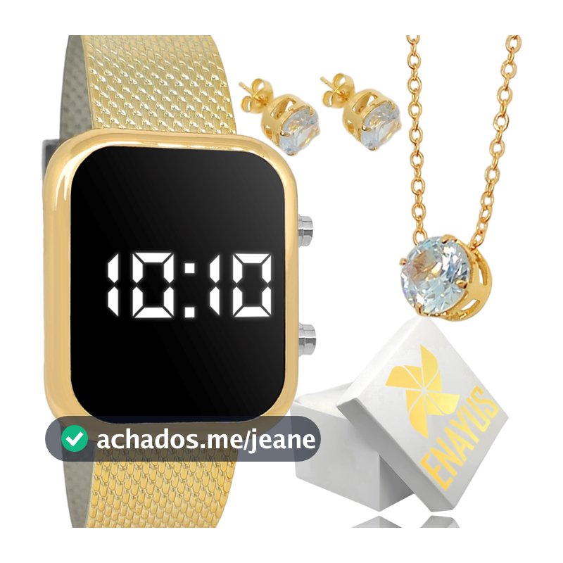 Relógio Feminino Digital Led Dourado Lindo Original + Kit