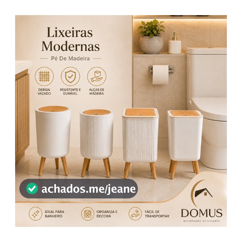 Lixeira Pé de Madeira Com Tampa de Pressão Moderna Chic Penteadeira/Escritório/Banheiro