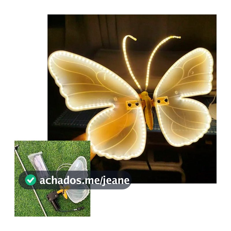 Borboleta LEDs Amarelo Natal Movimento Suporte 40cm Bivolt
