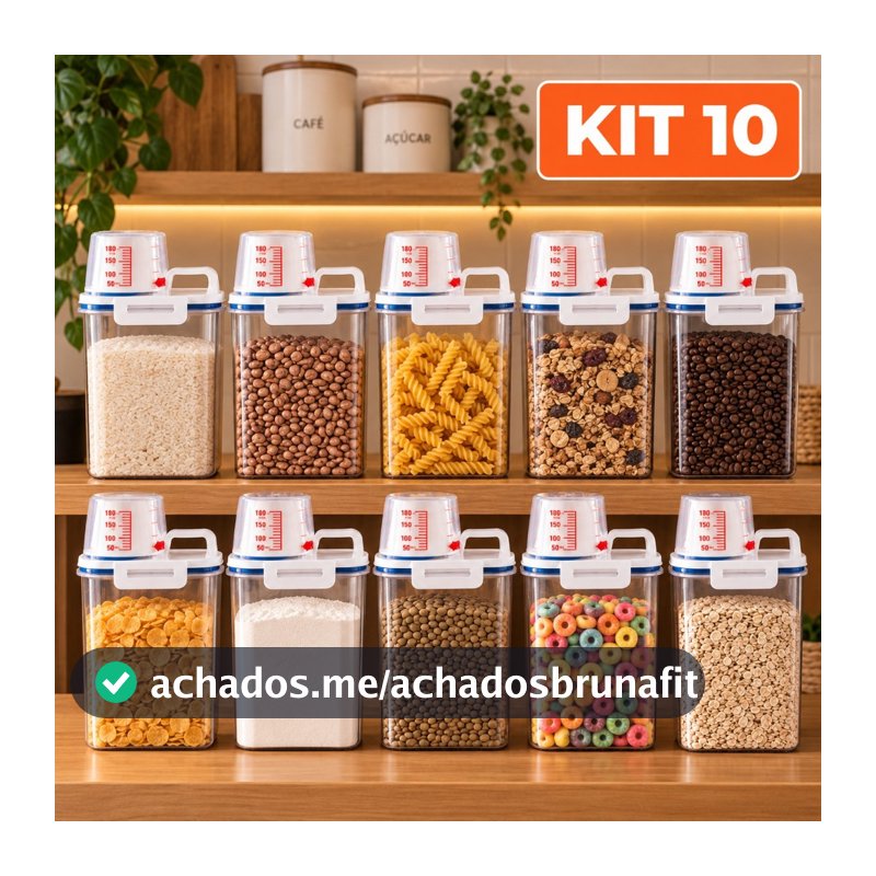 Kit 10 Potes Herméticos 2,5L Dispenser com Copo Medidor e Bico Dosador Organizador de Cozinha