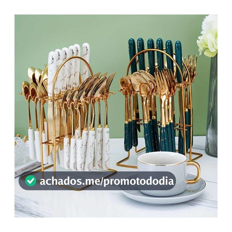 Kit 24 peças Talheres Colher Garfo Faca aço inoxidável de luxo  (Sem Suporte) Para Casa e Catering de Hotel
