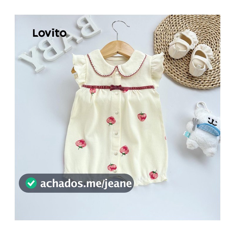 Lovito Casual Macacão com estampa de laço de frutas e vegetais e botões na frente para bebê LNA94023