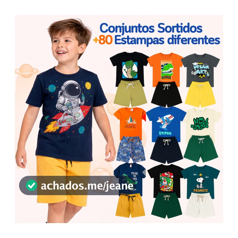 Kit Verão 6 Peças Roupa Infantil Menino 2 a 12 Anos 3 Conjunto infantil Menino Camiseta Bermuda