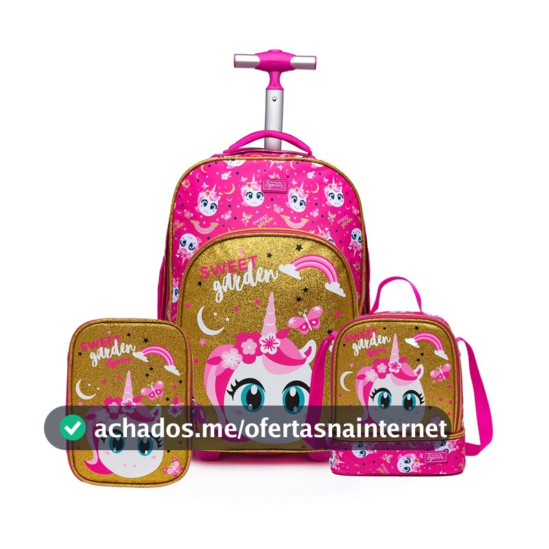Kit Mochila Spector Infantil Rodinhas Estojo Grande Espaçoso Lancheira Térmica Unicórnio 32L