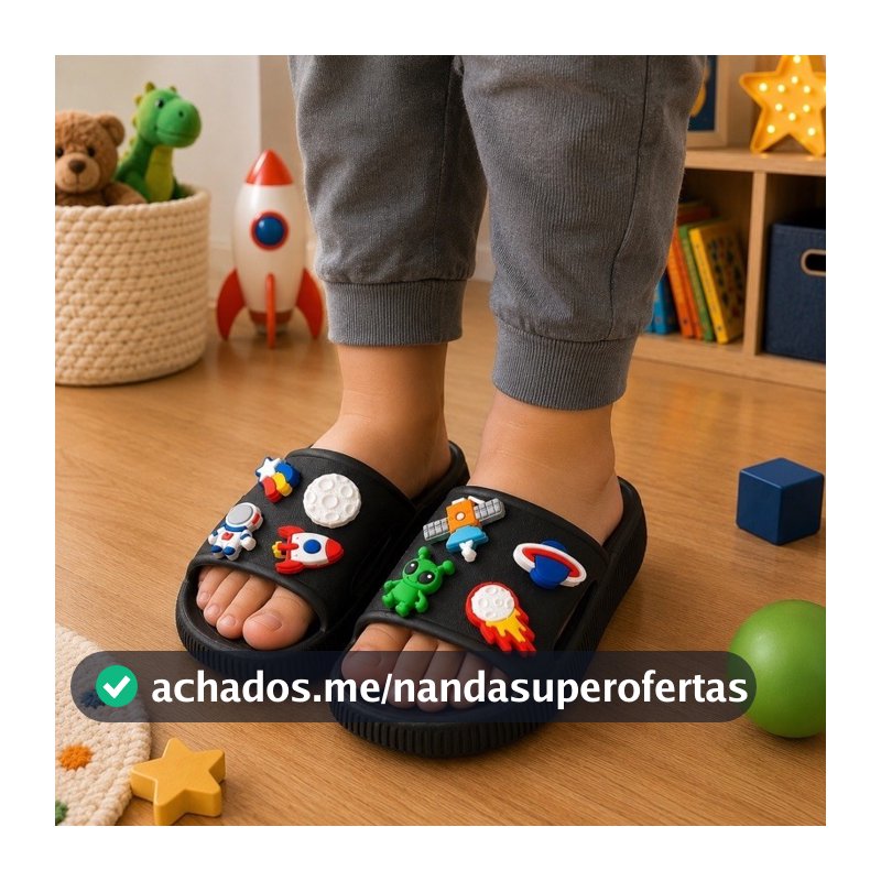 Chinelo Infantil Menino Espaço Slide Astronauta Foguetinho Nuvem Masculino Macio Confortável E Leve