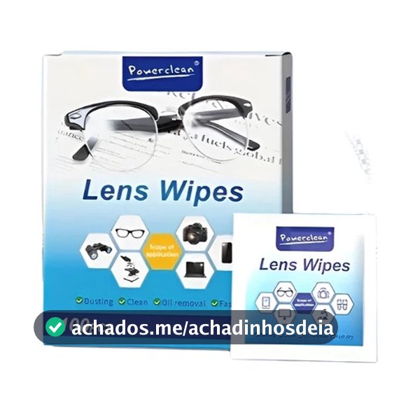 Caixa Powerclean C/ 100 Peças Lenços Flanela Umedecidos Antiembaçante Limpa Lentes Óculos Câmera