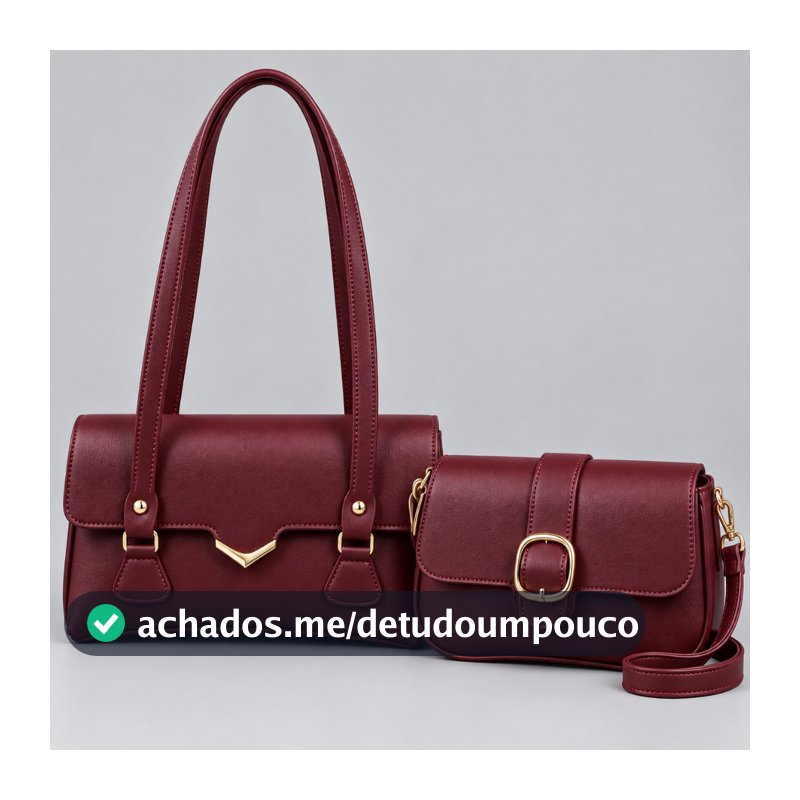 Kit 2 Bolsa feminina de ombro com alça transversal removivel, Bolsas casual e elegante com detalhes em dourado