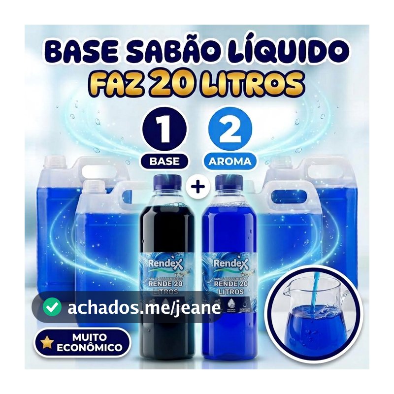 Base Sabão Líquido Faz 20 Litros – Kit Blend Concentrado 2 Frascos – Lava Roupas Fácil de Fazer Rende Muito