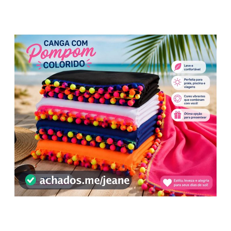 Canga de Praia com Pompom Colorido 1,00x1,50m | Saída de Praia Feminina | Praia e Piscina