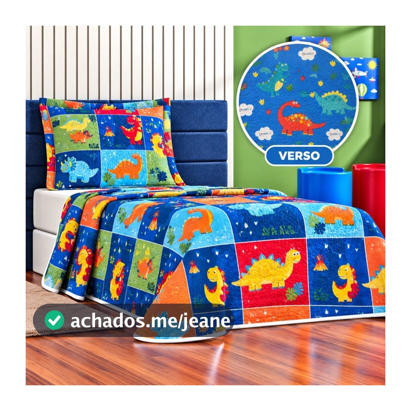 Kit Colcha Infantil Solteiro 2 Peças Dupla Face Cobre Leito com Fronha Menino Menina