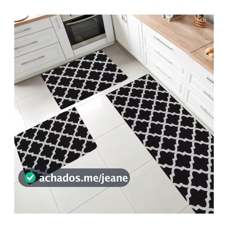 Kit Passadeira Para Cozinha 3 peças Antiderrapante Geométrica Jacquard Emborrachado com Acabamento em Bainha