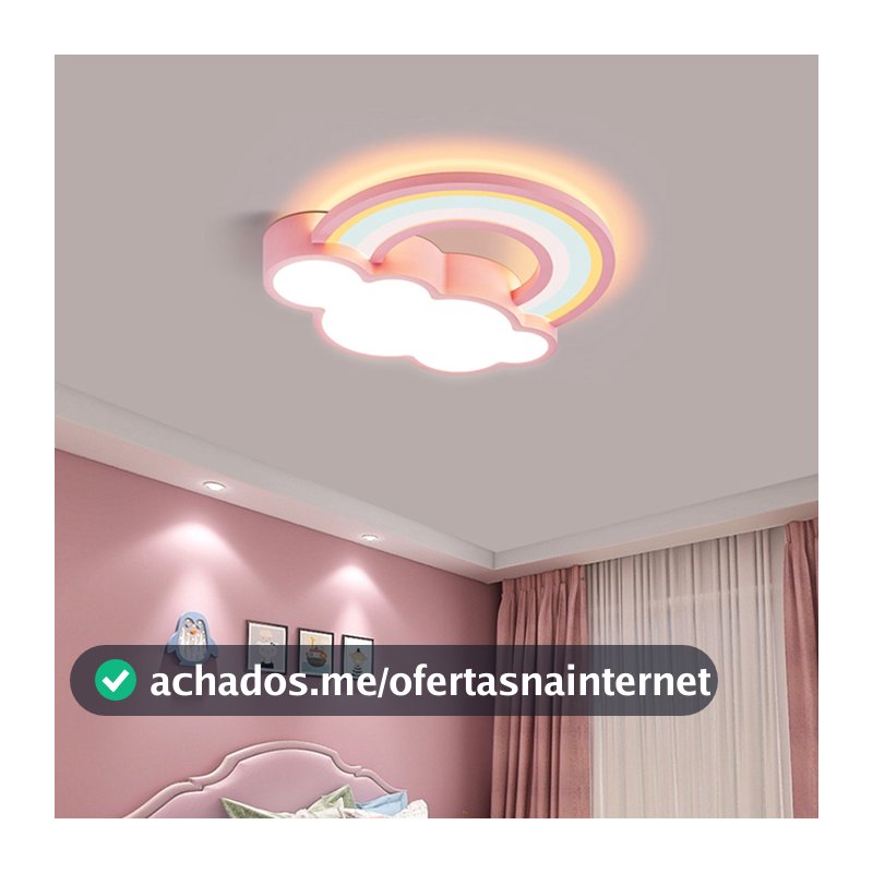 Lustre de Quarto Infantil Plafon Sobrepor Nuvem Arco íris Led 56w 3 Cores de Luz Bivolts