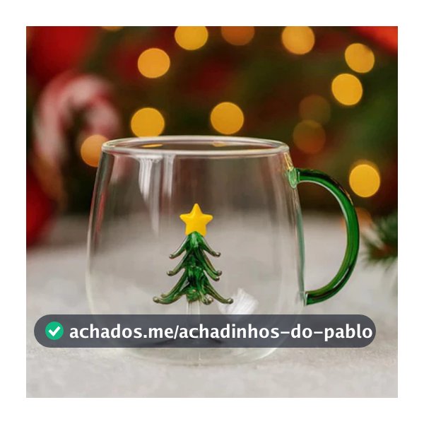 Caneca Xicara De Vidro 3d Arvore Natal Transparente 400ml Transparente Árvore De Natal