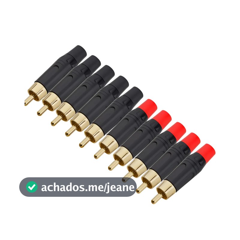 Plug Rca Preto Gold Pt/vm Profissional C/10 Pçs