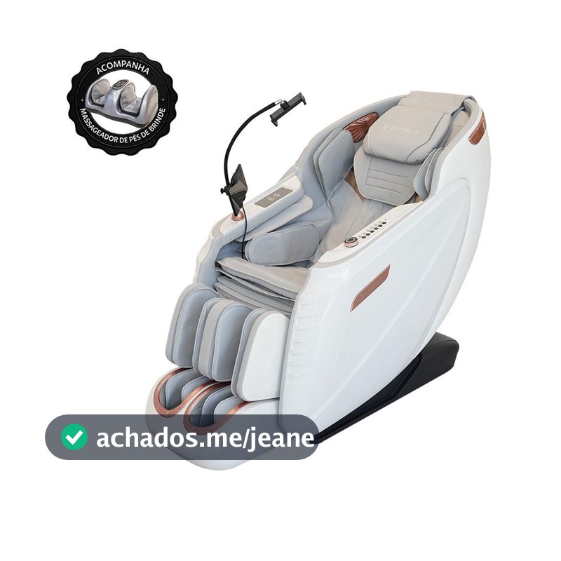 Poltrona de Massagem Tela LCD Touch Zero Gravity Comando de Voz Brinde Massageador de Pés PU Branco