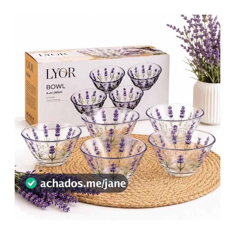 Jogo 6 Bowls de Vidro Lyor Lavanda 265ml para Sobremesa e Frutas