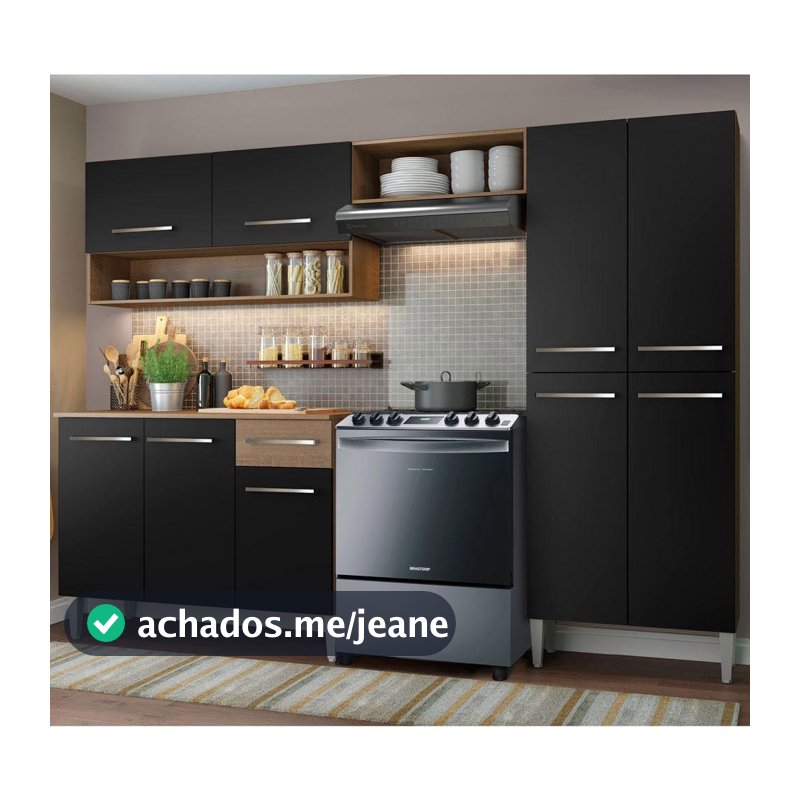 Armário de Cozinha Compacta 229cm Rustic/Preto Emilly Pop Madesa 02