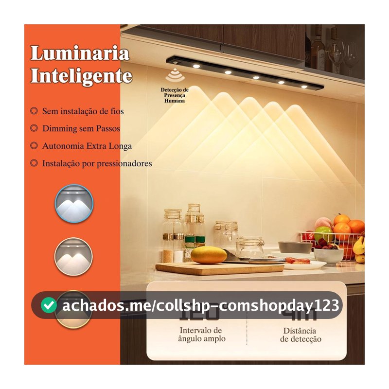 Luminária Inteligente LED Ultra Fino (20/40/60 cm) Com Sensor de Movimento Sem Fio e Recarga via USB