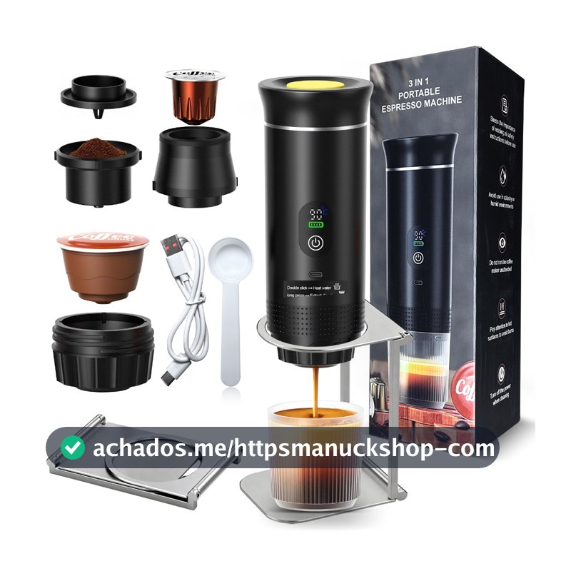 Máquina de Café Portátil 3 em 1 com Extração de Alta Pressão, Suporta Cápsulas e Pó de