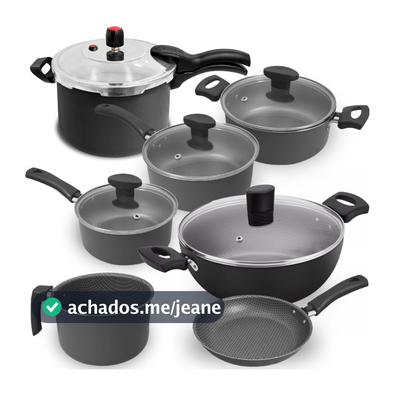 Jogo de Panela + Fervedor + Frigideira + Wok + Panela de Pressão Tampa Externa 7 Peças