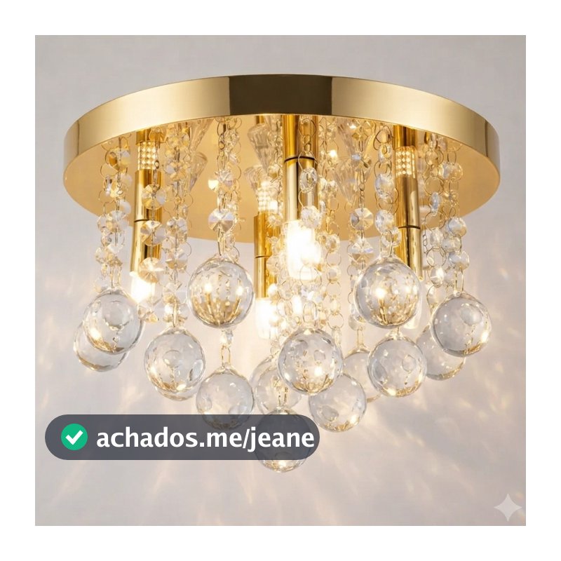 Lustre Plafon 20 cm Redondo Dourado Cristal Legítimo K9 Vai Montado