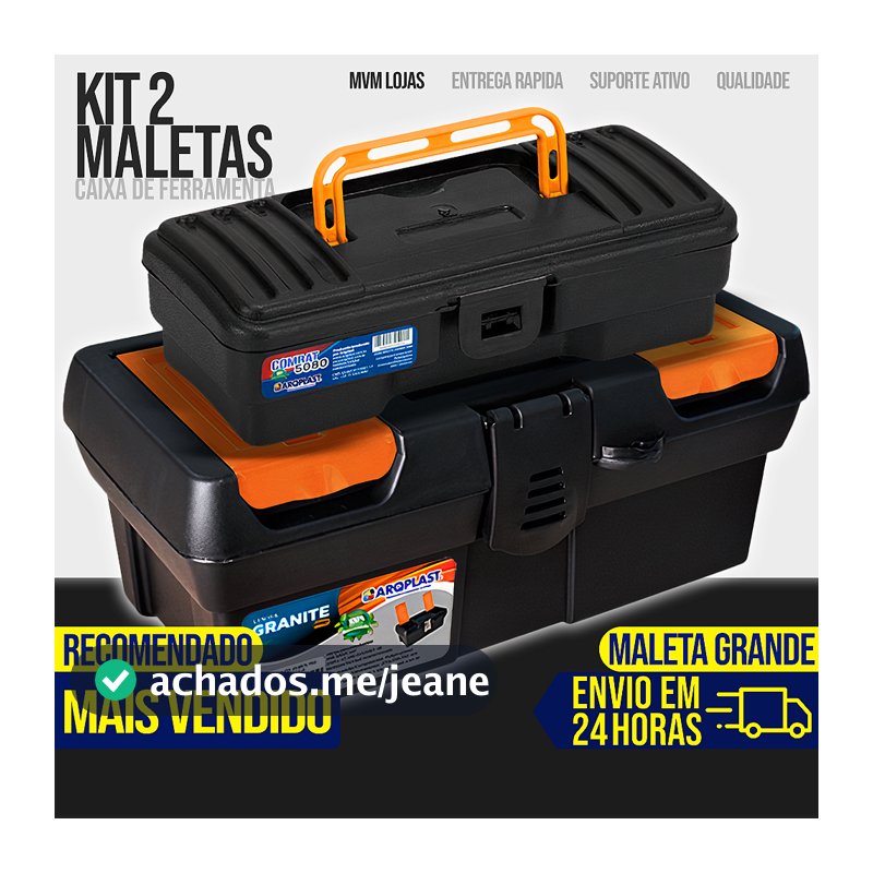Kit 2 Maletas Caixa de Ferramentas Grande Reforçada Multiuso Organizador Tática Resistente Cabe Makita Parafusadeira
