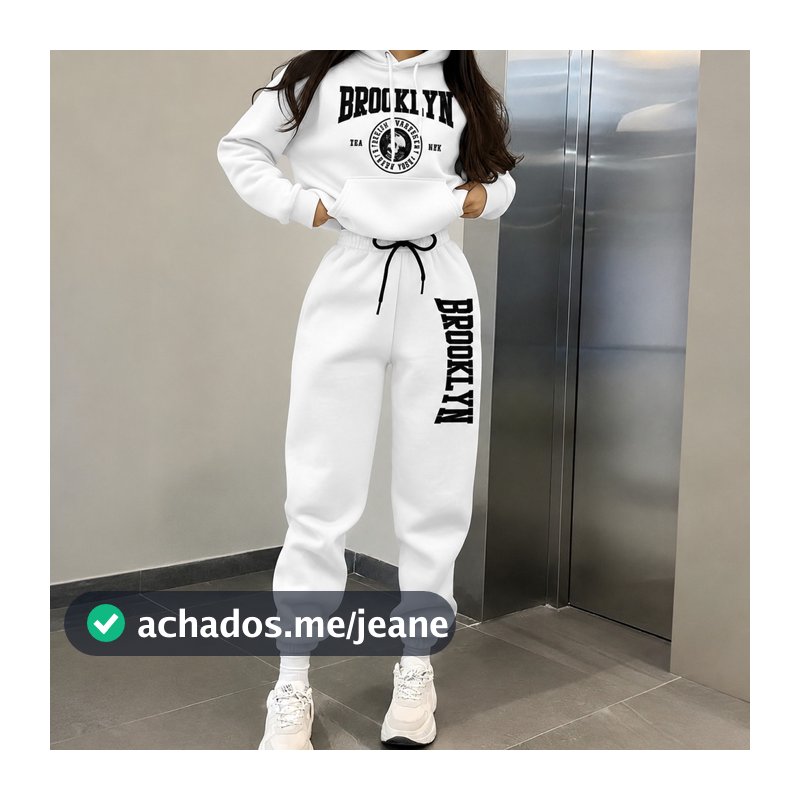 Kit Moletom Blusa E Calça Feminino Brooklyn New York Aesthetic Streetwear Com Capuz