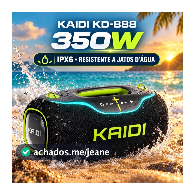 Kaidi KD-888 Caixa de Som Boombox Bluetooth Portatil 350W IPX6 à prova d'água
