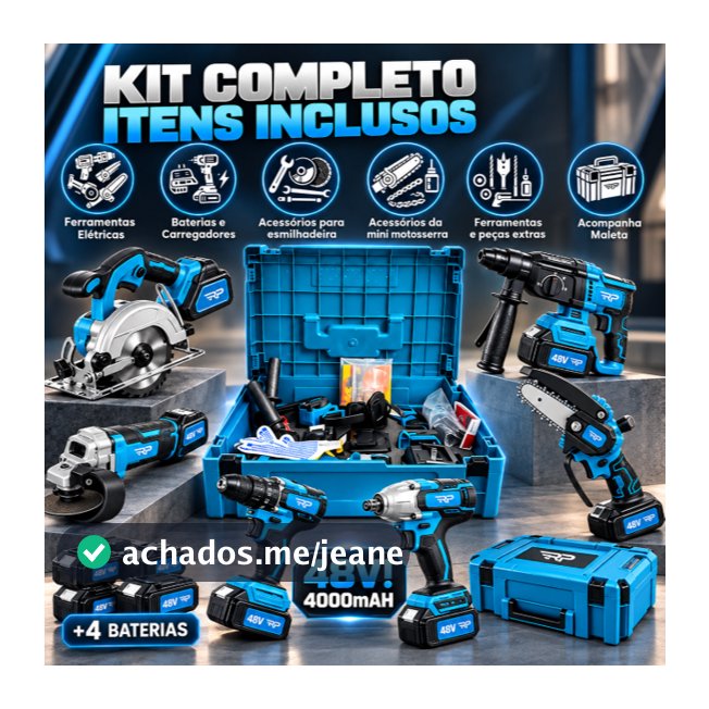 Kit 6 Ferramentas com Furadeira Parafusadeira Martelete Chave de Impacto Esmerilhadeira Serra 48v