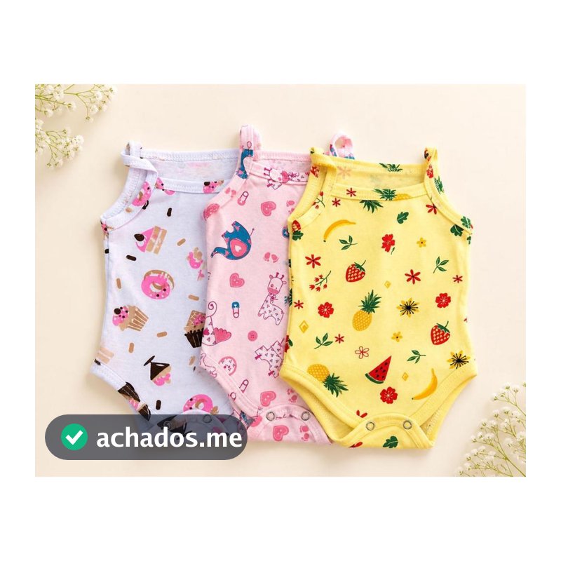 Kit 3 Bodys Bebê Menina Alcinha 100% algodão para bebes de 0 a 12 meses REgatinha Bories Bodies Criança Infantil