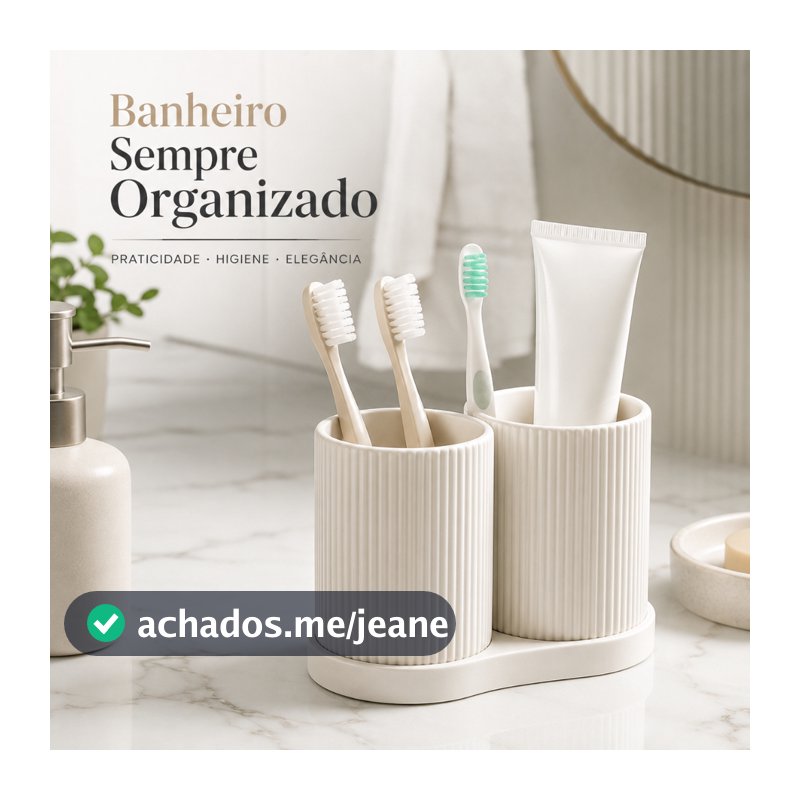 Kit Porta Escova de Dente Canelado Organizador Banheiro Porta Pasta Bandeja Bancada Minimalista