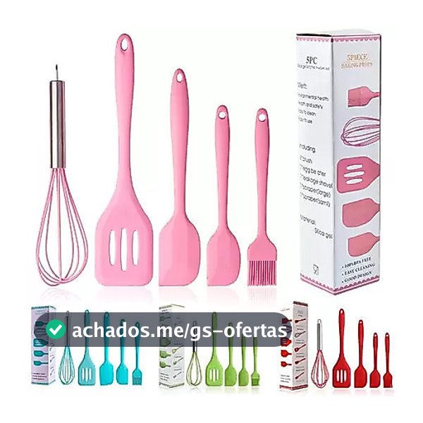 Kit 5 Peças Utensílios de Cozinha Silicone Colher Espátula Fue Espátula Pequena Pincel