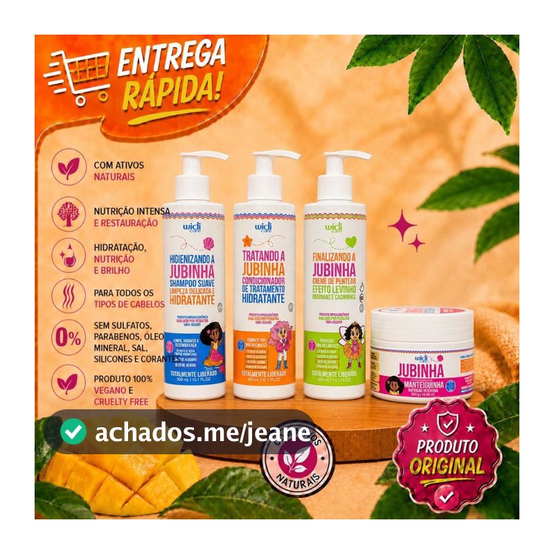 Kit Jubinha Shampoo + Condicionador + Creme de Pentear Efeito Levinho + Máscara Manteiguinha - Widi Care