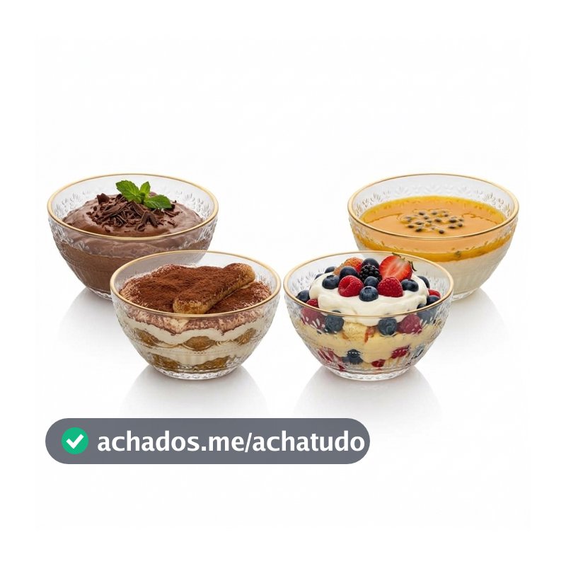 Conjunto 4 Bowls de Cristal 12,5cm Mauve com Fio de Ouro Wolff para Sobremesa Frutas Petiscos Acompanhamentos Mesa Posta