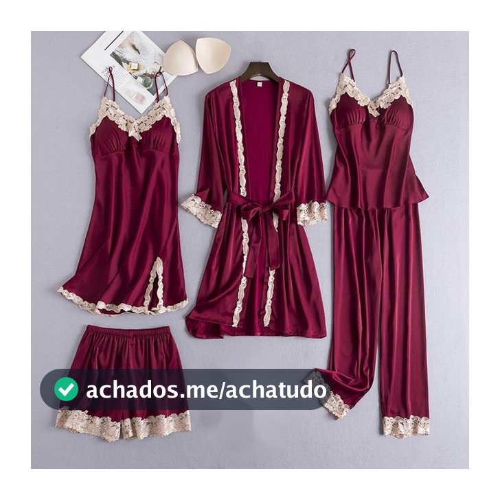 Moda 5 Pcs Conjunto Pijama Mulher Com Peito Renda De Seda Sexy Sleepwear