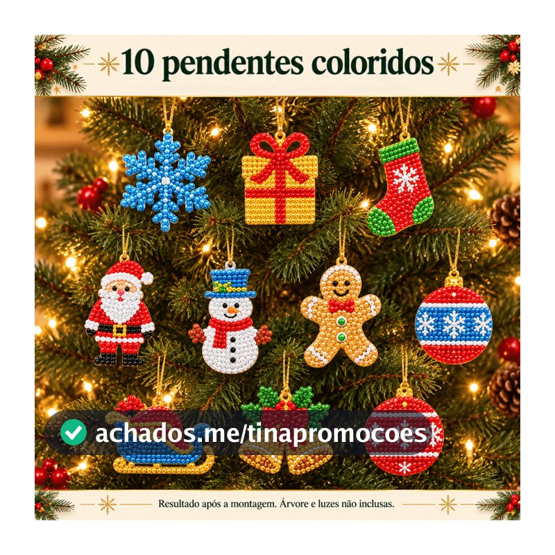 Kit Pintura Diamante 5D Kit Completo - Decoração para Arvore de Natal/Adesivo Infantil/Lembrança Natalino Chaveiro