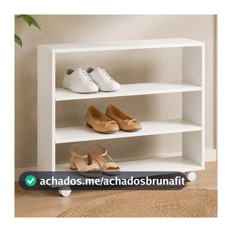 Sapateira Multiuso Organizador Com 03 Prateleiras E Rodízio Pérola L03 Branco - Lyam Decor