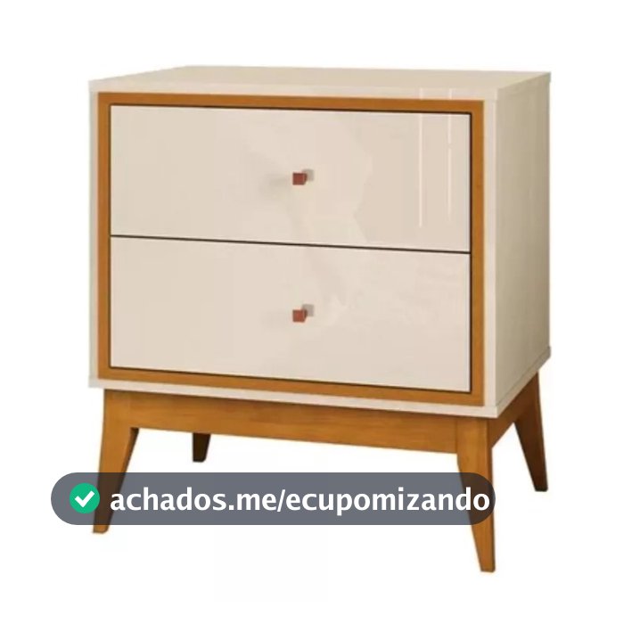 Mesa de Cabeceira Retrô Pés em Madeira 2 Gavetas Lucca EDN