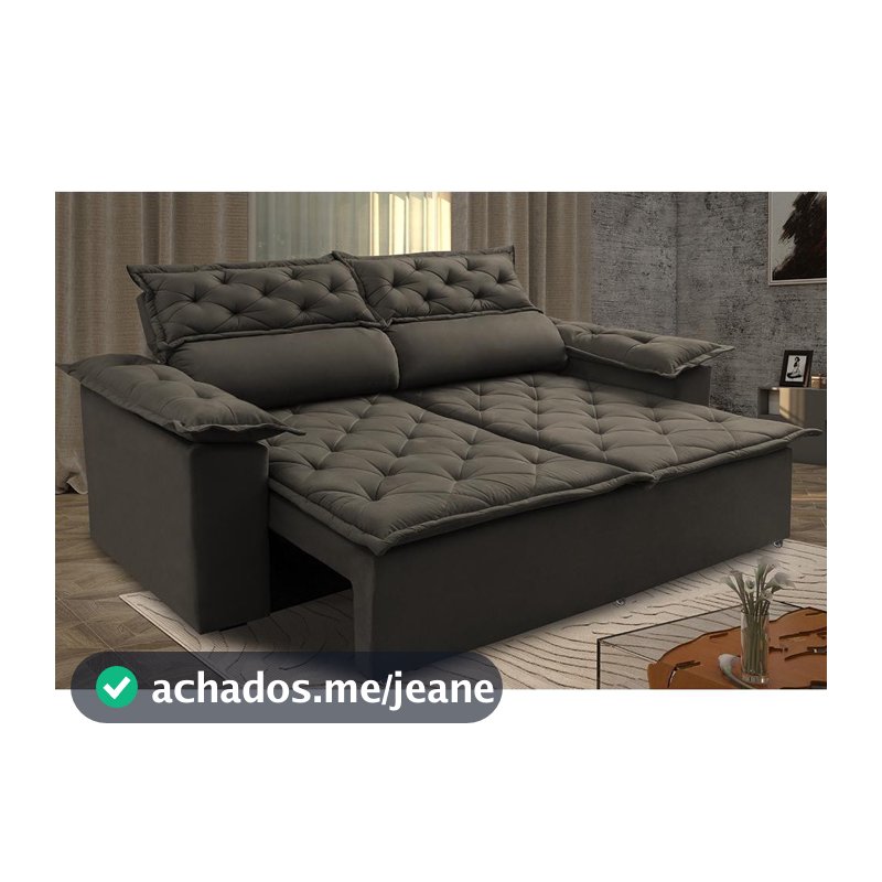 Sofá 3 Lugares Retrátil e Reclinável Cama inBox Compact 1,80m Velusoft Café