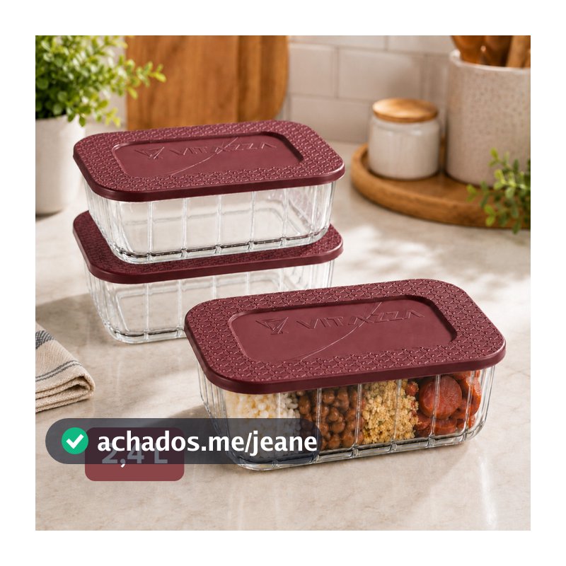 Kit 3 Potes De Vidro Com Tampa 2,4 Litros Tigela De Vidro Saladeira Marmita Grande Alimentos
